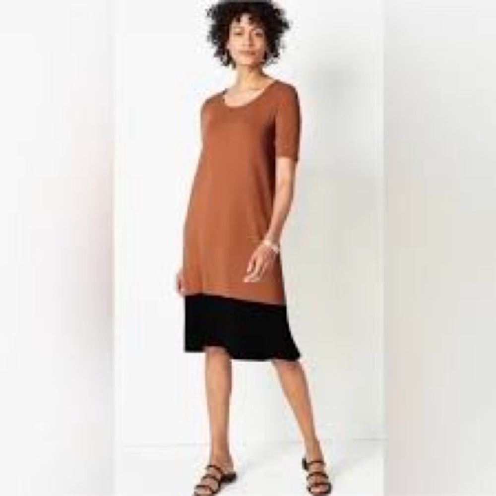 J Jill Wearever Collection Tan Black Colorblock A Line Tee Dress S NEW $89